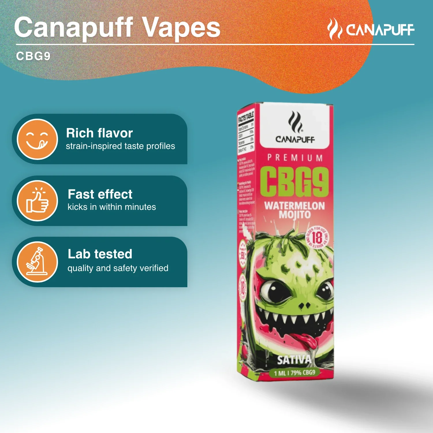 CBG9 Vape Watermelon Mojito 79% 1ml - Image 2